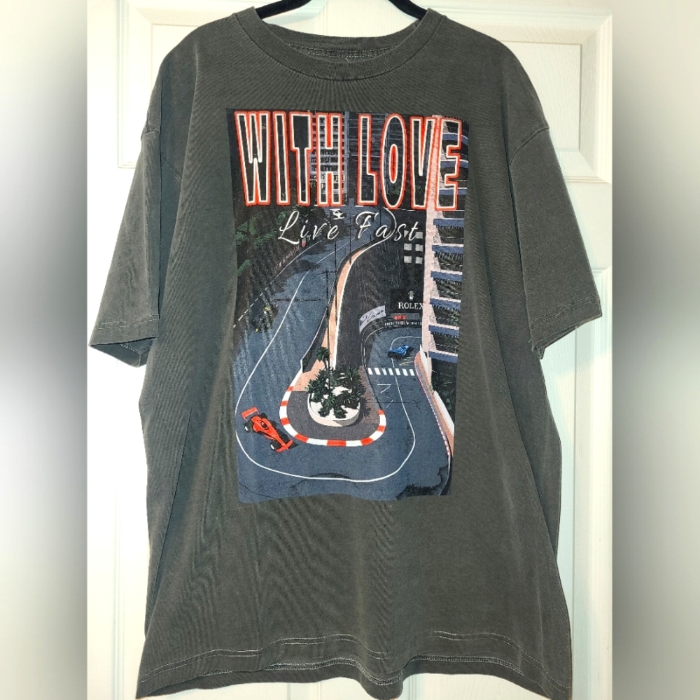 With Love Live Fast T Shirt Size Large Gray Formula One Inspired Made‎ In USA